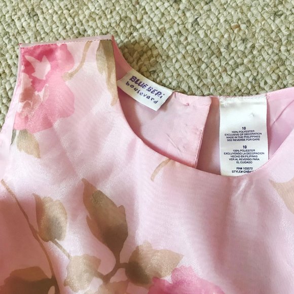 BlueBeri Boulevard Girls Pink Floral Flared Formal Party Dress Flower Girls 10 - Picture 8 of 11